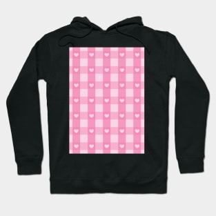 pink gingham, romantic, gingham hearts, valentines day y2k, girly pink aesthetic Hoodie